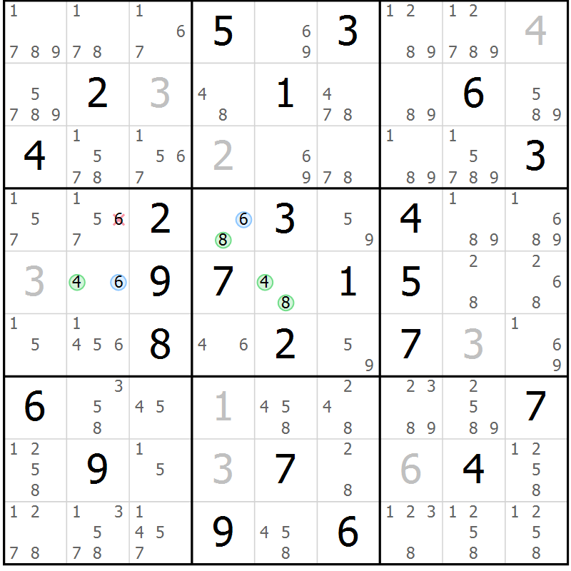 Position des candidats pour la solution de la Gr 71 page 74 du magazine de sudoku Maestro n° 085