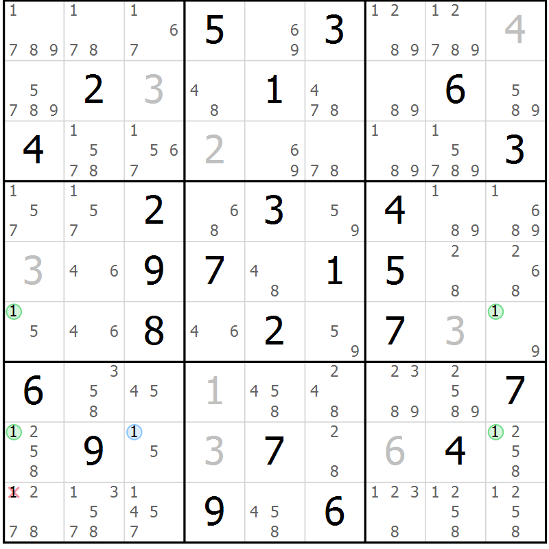 Position des candidats pour la solution de la Gr 71 page 74 du magazine de sudoku Maestro n° 085