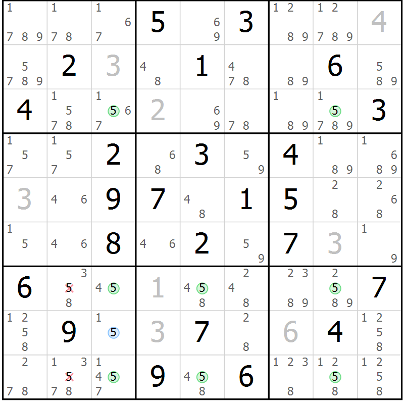 Position des candidats pour la solution de la Gr 71 page 74 du magazine de sudoku Maestro n° 085