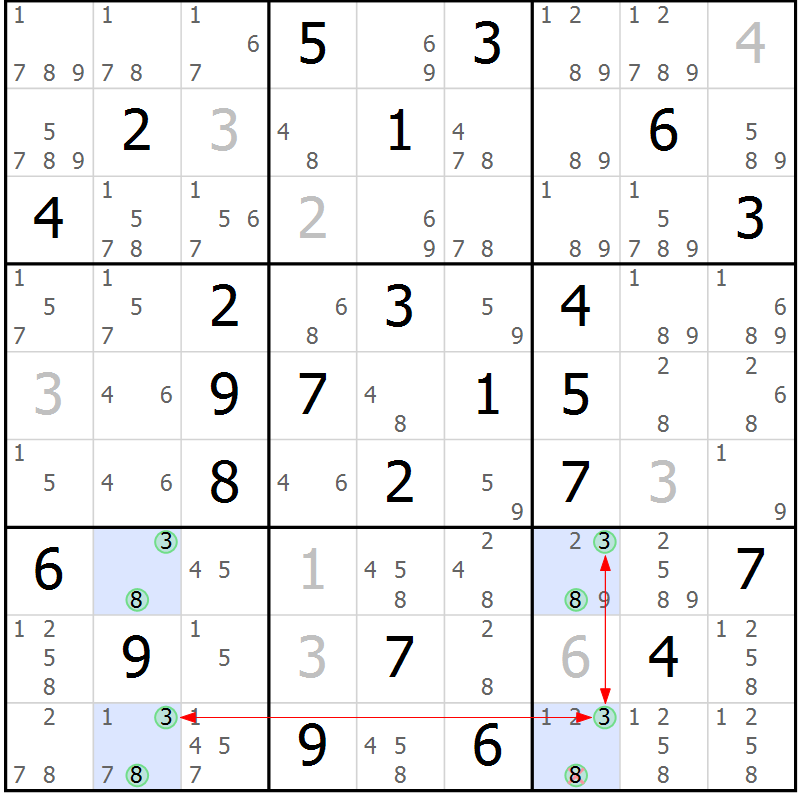 Position des candidats pour la solution de la Gr 71 page 74 du magazine de sudoku Maestro n° 085