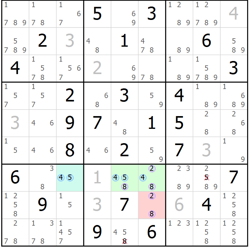 Position des candidats pour la solution de la Gr 71 page 74 du magazine de sudoku Maestro n° 085
