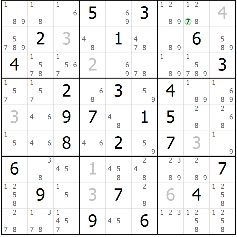 Position des candidats pour la solution de la Gr 71 page 74 du magazine de sudoku Maestro n° 085