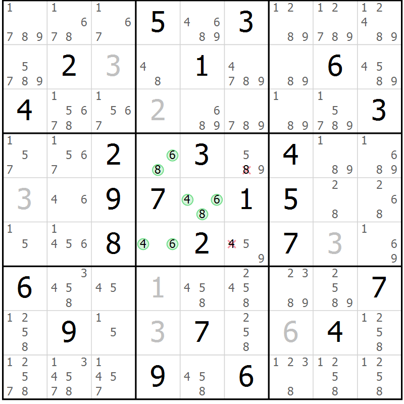 Position des candidats pour la solution de la Gr 71 page 74 du magazine de sudoku Maestro n° 085