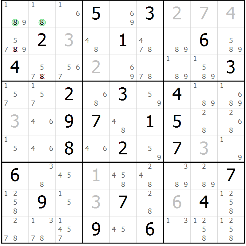 Position des candidats pour la solution de la Gr 71 page 74 du magazine de sudoku Maestro n° 085
