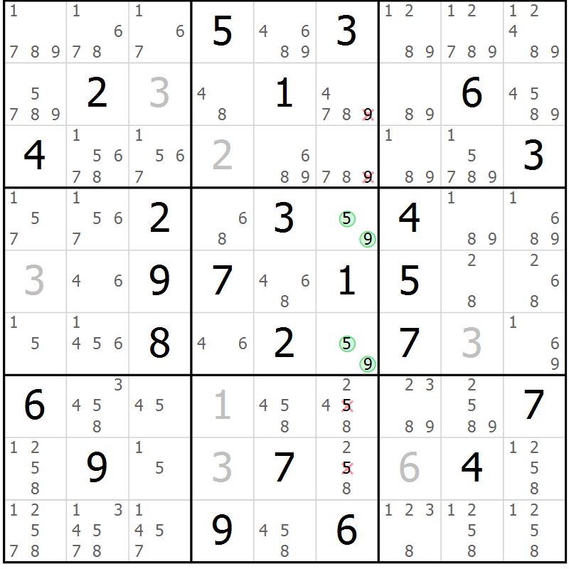 Position des candidats pour la solution de la Gr 71 page 74 du magazine de sudoku Maestro n° 085