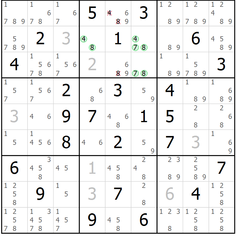 Position des candidats pour la solution de la Gr 71 page 74 du magazine de sudoku Maestro n° 085