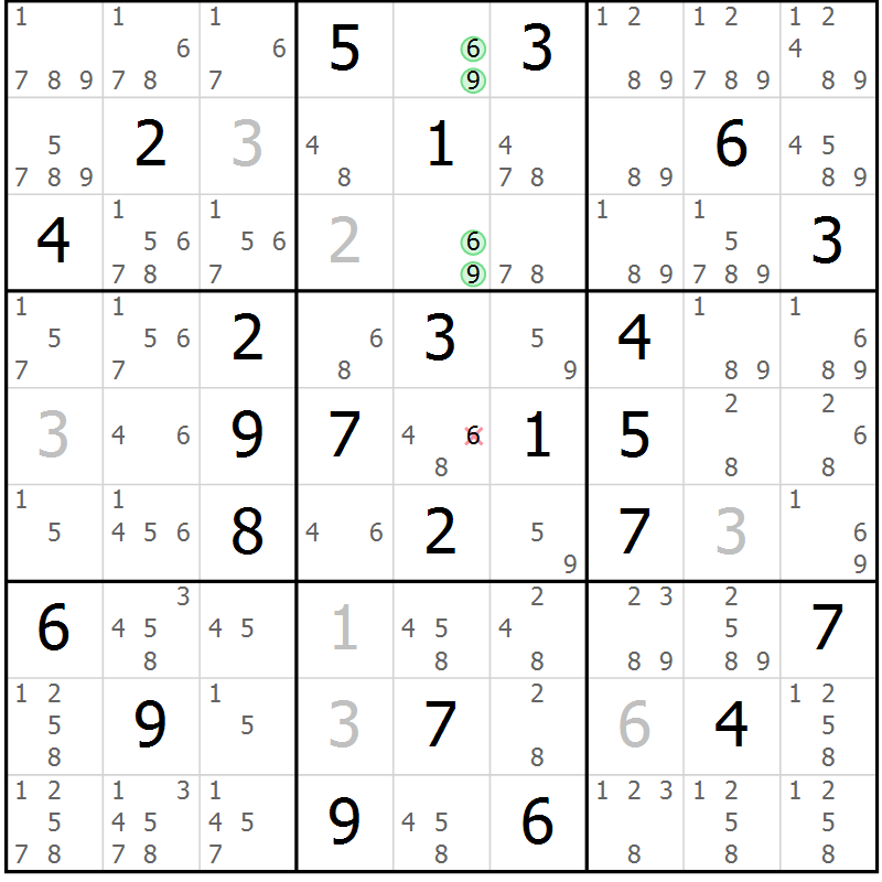 Position des candidats pour la solution de la Gr 71 page 74 du magazine de sudoku Maestro n° 085