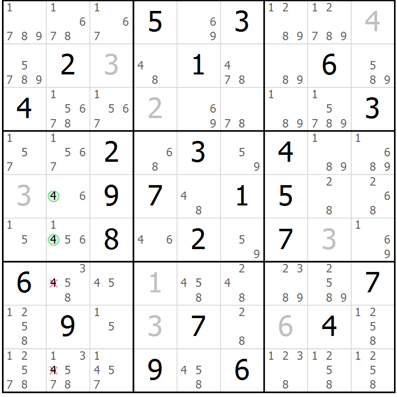 Position des candidats pour la solution de la Gr 71 page 74 du magazine de sudoku Maestro n° 085