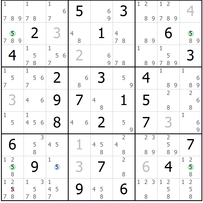 Position des candidats pour la solution de la Gr 71 page 74 du magazine de sudoku Maestro n° 085