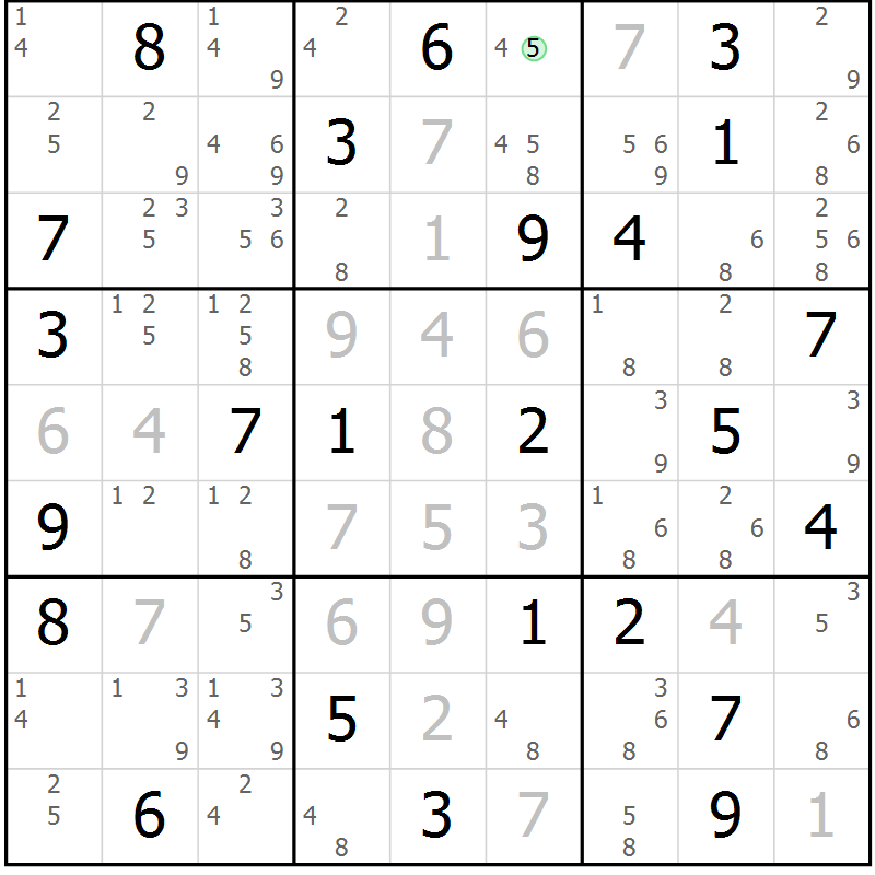Position des candidats pour la solution de la Gr 72 page 75 du magazine de sudoku Maestro n° 085