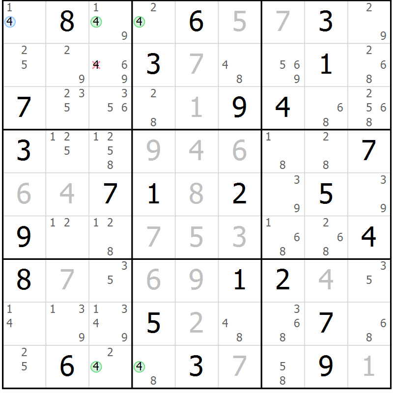 Position des candidats pour la solution de la Gr 72 page 75 du magazine de sudoku Maestro n° 085