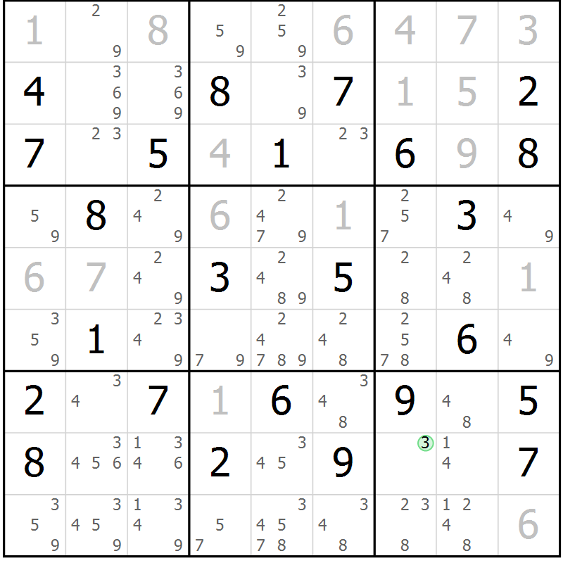 Position des candidats pour la solution de la Gr 73 page 76 du magazine de sudoku Maestro n° 085