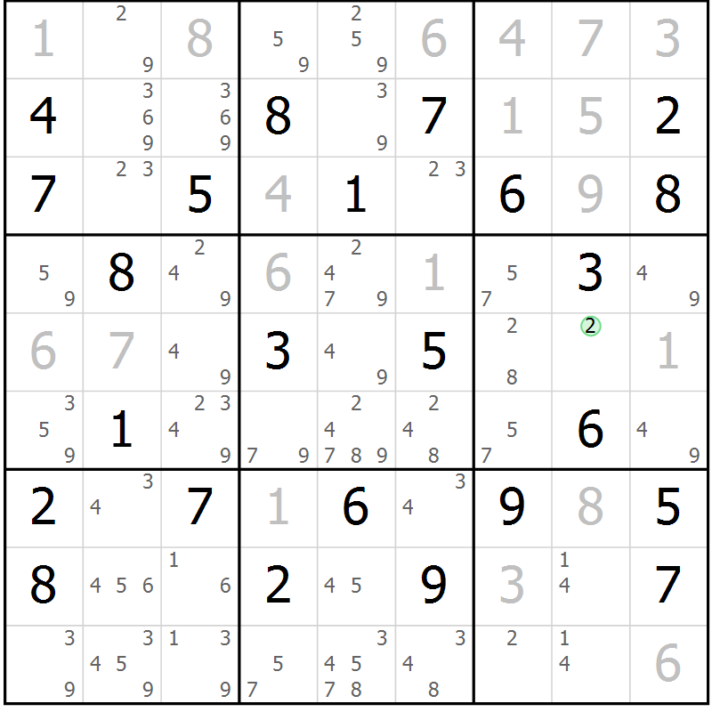 Position des candidats pour la solution de la Gr 73 page 76 du magazine de sudoku Maestro n° 085