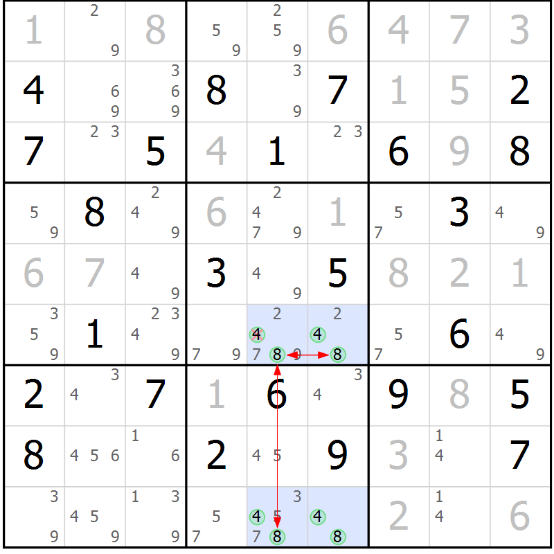 Position des candidats pour la solution de la Gr 73 page 76 du magazine de sudoku Maestro n° 085