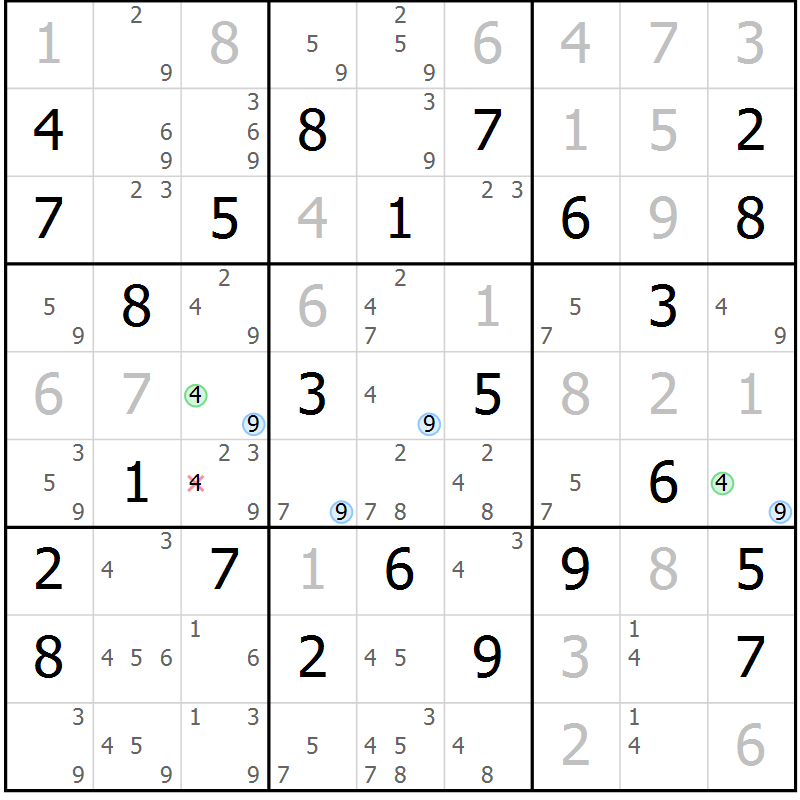 Position des candidats pour la solution de la Gr 73 page 76 du magazine de sudoku Maestro n° 085