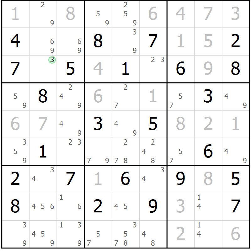 Position des candidats pour la solution de la Gr 73 page 76 du magazine de sudoku Maestro n° 085