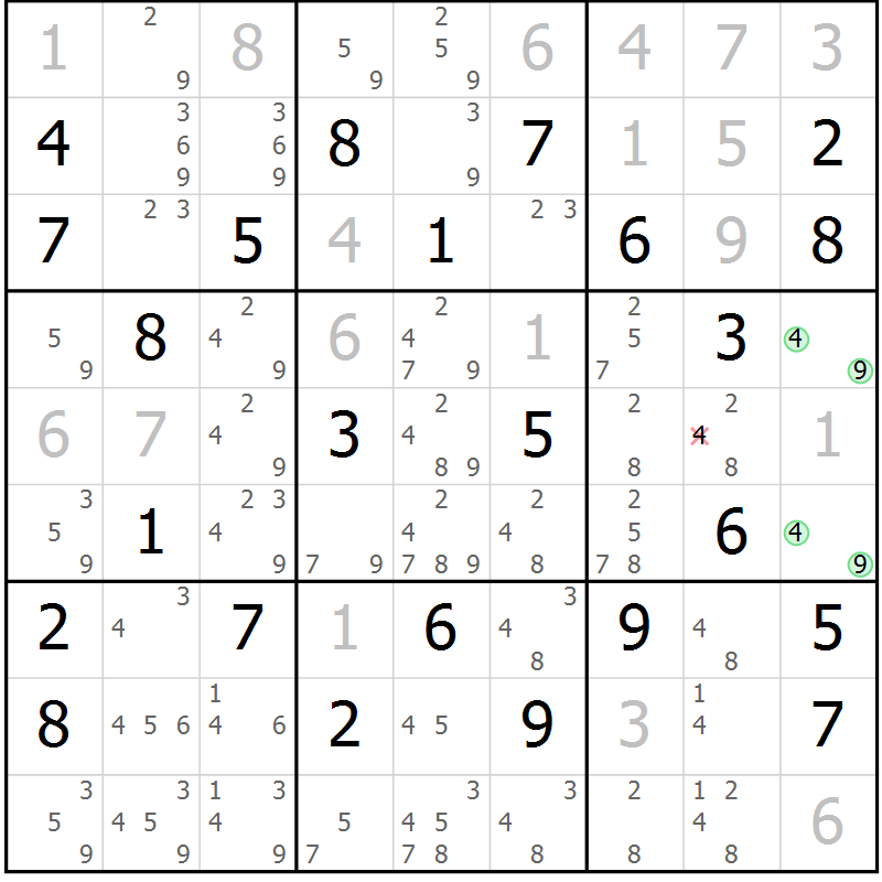 Position des candidats pour la solution de la Gr 73 page 76 du magazine de sudoku Maestro n° 085