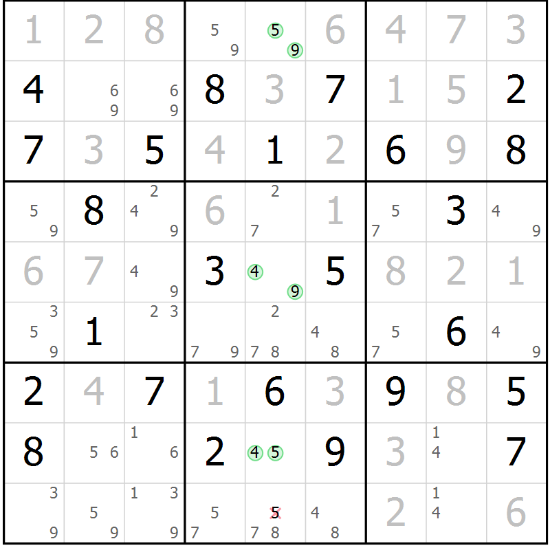 Position des candidats pour la solution de la Gr 73 page 76 du magazine de sudoku Maestro n° 085
