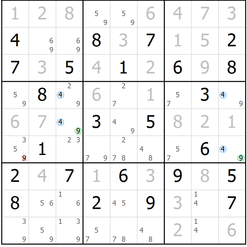 Position des candidats pour la solution de la Gr 73 page 76 du magazine de sudoku Maestro n° 085