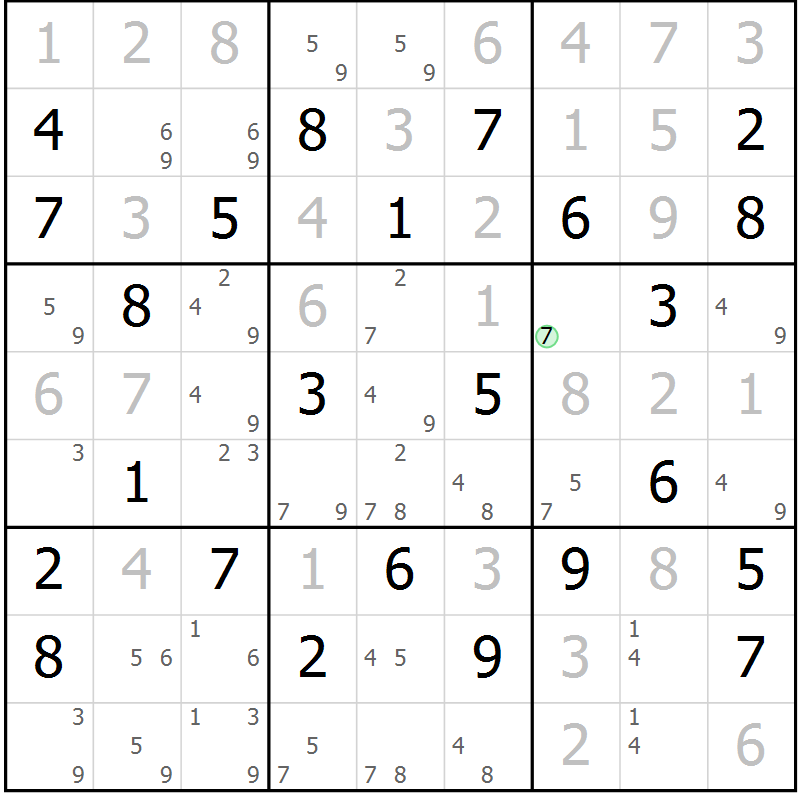 Position des candidats pour la solution de la Gr 73 page 76 du magazine de sudoku Maestro n° 085