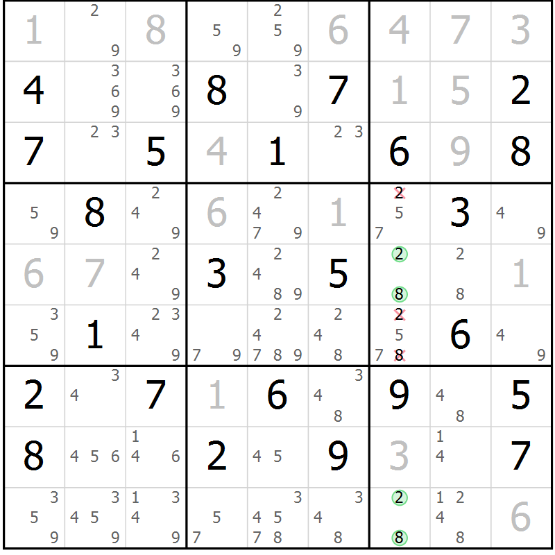 Position des candidats pour la solution de la Gr 73 page 76 du magazine de sudoku Maestro n° 085