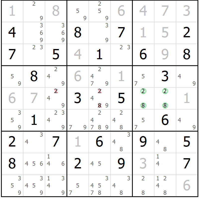 Position des candidats pour la solution de la Gr 73 page 76 du magazine de sudoku Maestro n° 085