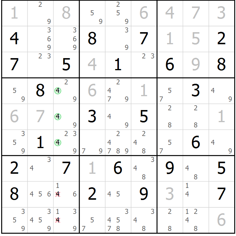 Position des candidats pour la solution de la Gr 73 page 76 du magazine de sudoku Maestro n° 085