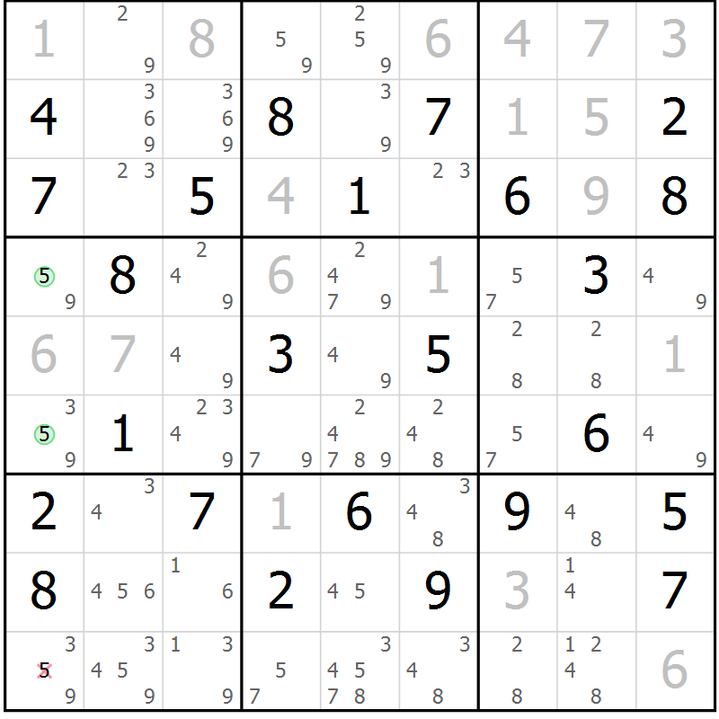 Position des candidats pour la solution de la Gr 73 page 76 du magazine de sudoku Maestro n° 085