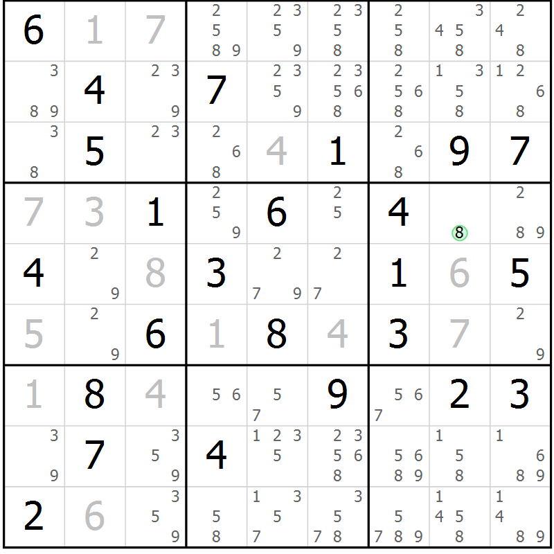 Position des candidats pour la solution de la Gr 74 page 77 du magazine de sudoku Maestro n° 085