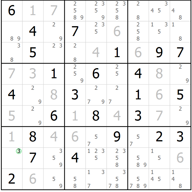Position des candidats pour la solution de la Gr 74 page 77 du magazine de sudoku Maestro n° 085
