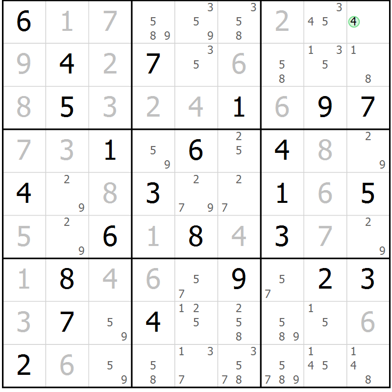 Position des candidats pour la solution de la Gr 74 page 77 du magazine de sudoku Maestro n° 085