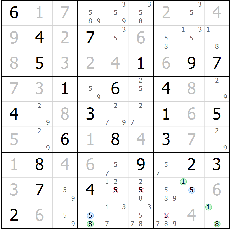 Position des candidats pour la solution de la Gr 74 page 77 du magazine de sudoku Maestro n° 085