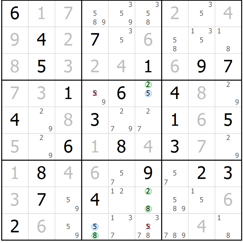 Position des candidats pour la solution de la Gr 74 page 77 du magazine de sudoku Maestro n° 085