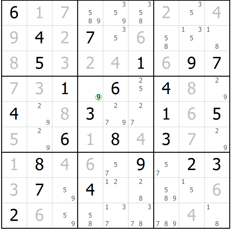 Position des candidats pour la solution de la Gr 74 page 77 du magazine de sudoku Maestro n° 085