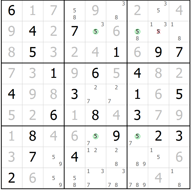 Position des candidats pour la solution de la Gr 74 page 77 du magazine de sudoku Maestro n° 085
