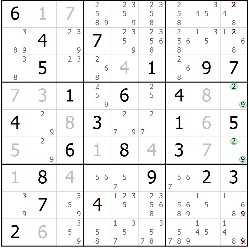 Position des candidats pour la solution de la Gr 74 page 77 du magazine de sudoku Maestro n° 085