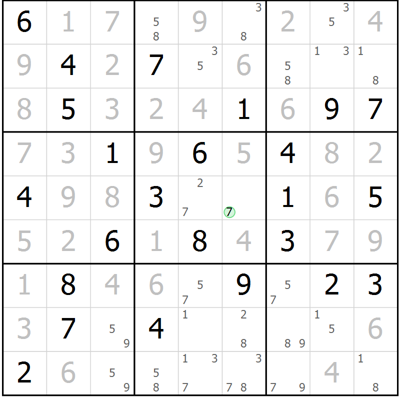 Position des candidats pour la solution de la Gr 74 page 77 du magazine de sudoku Maestro n° 085
