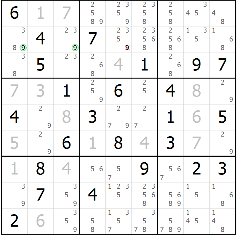 Position des candidats pour la solution de la Gr 74 page 77 du magazine de sudoku Maestro n° 085