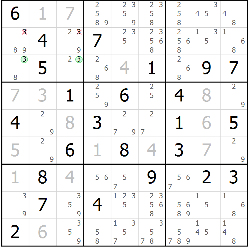 Position des candidats pour la solution de la Gr 74 page 77 du magazine de sudoku Maestro n° 085