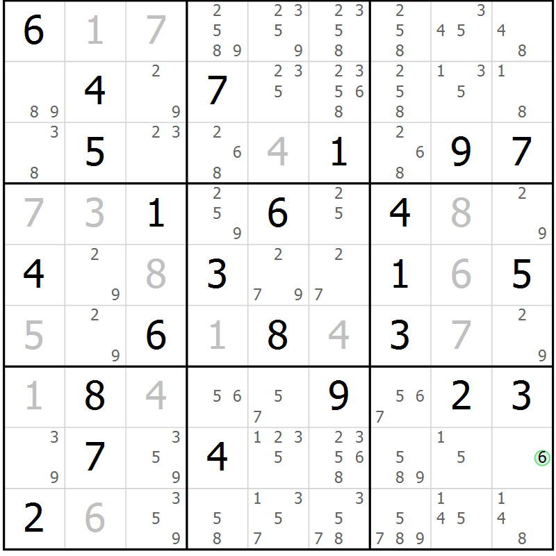 Position des candidats pour la solution de la Gr 74 page 77 du magazine de sudoku Maestro n° 085