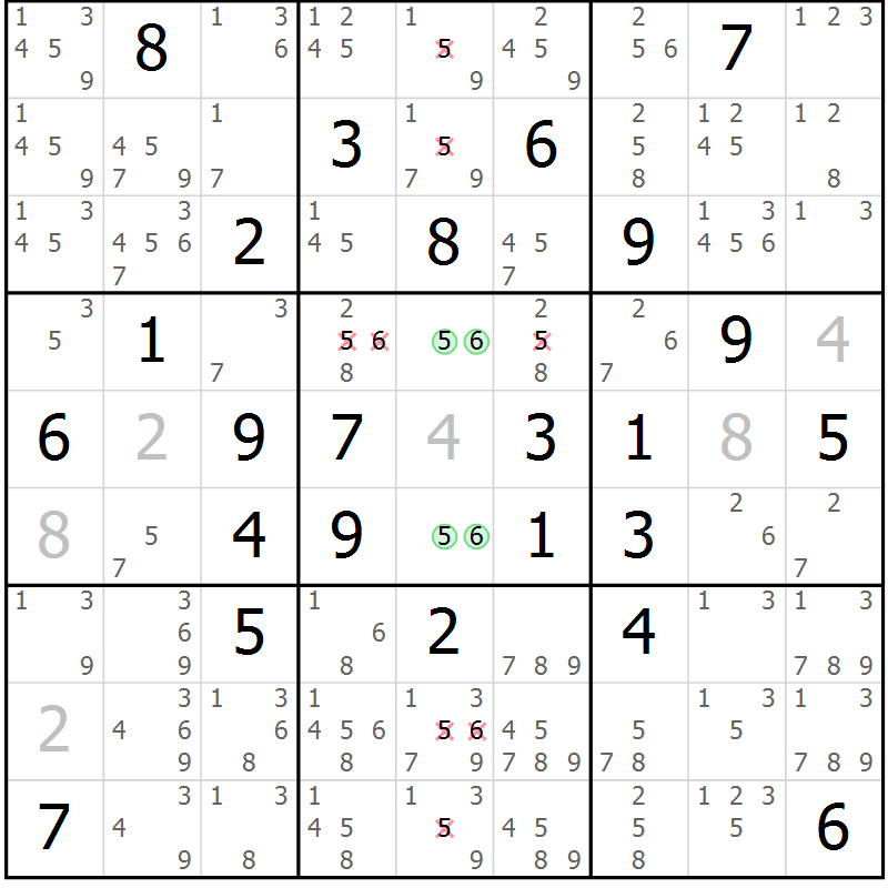 Position des candidats pour la solution de la Gr 75 page 78 du magazine de sudoku Maestro n° 085