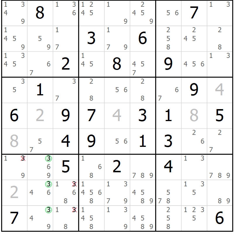 Position des candidats pour la solution de la Gr 75 page 78 du magazine de sudoku Maestro n° 085