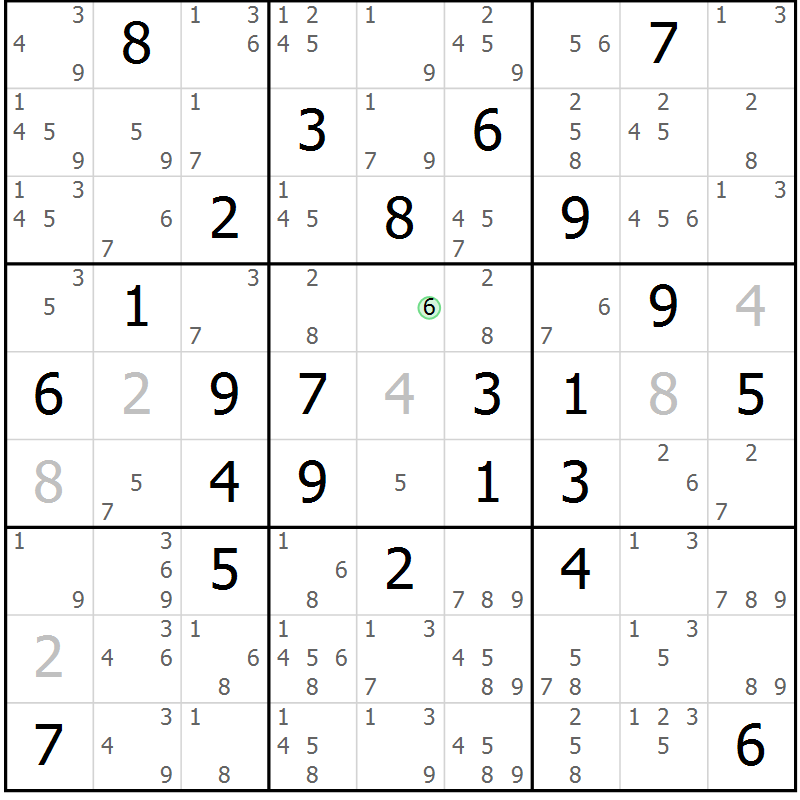 Position des candidats pour la solution de la Gr 75 page 78 du magazine de sudoku Maestro n° 085