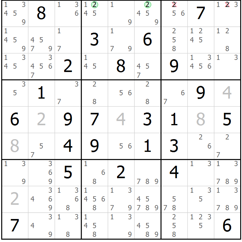 Position des candidats pour la solution de la Gr 75 page 78 du magazine de sudoku Maestro n° 085