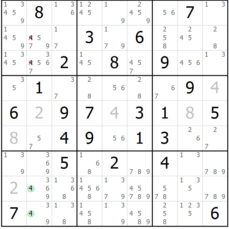 Position des candidats pour la solution de la Gr 75 page 78 du magazine de sudoku Maestro n° 085