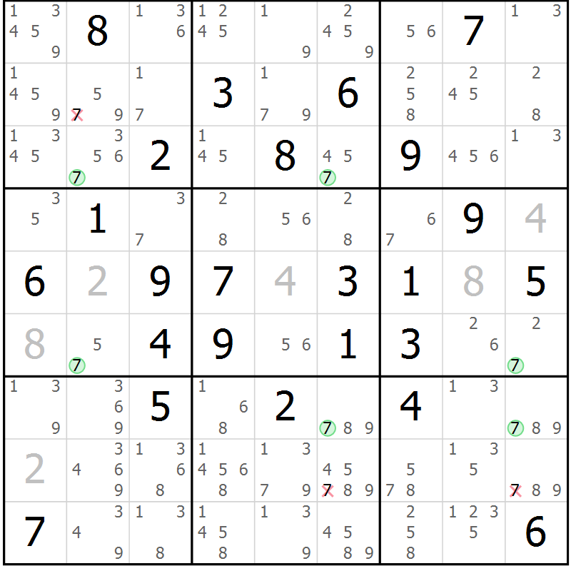 Position des candidats pour la solution de la Gr 75 page 78 du magazine de sudoku Maestro n° 085