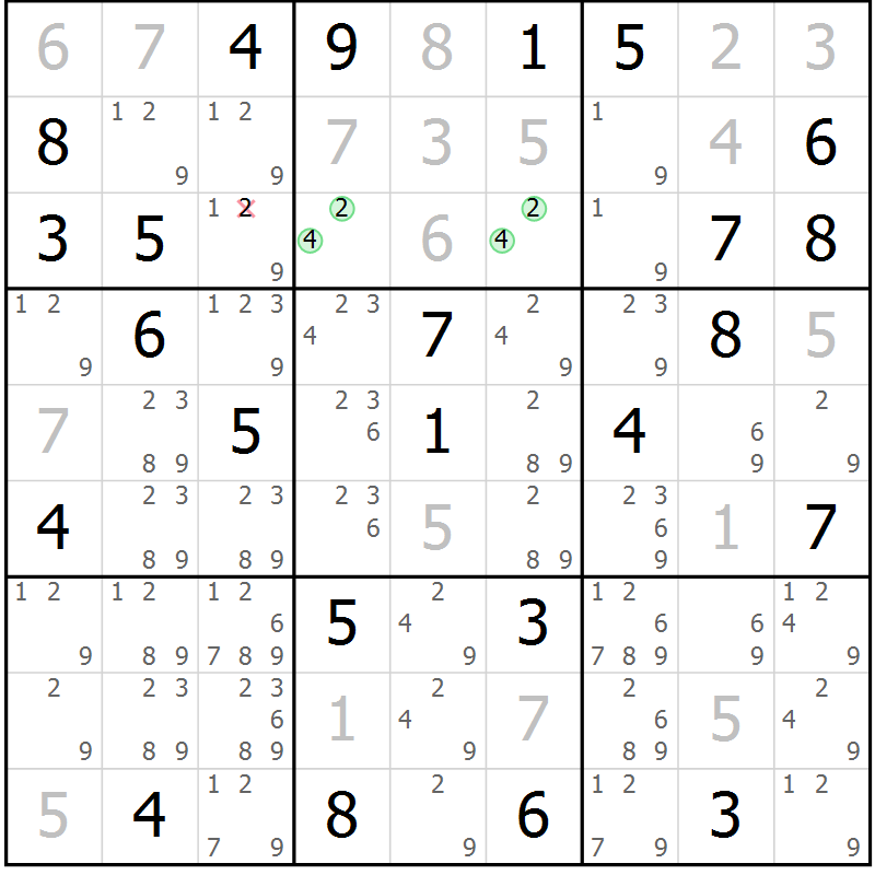 Position des candidats pour la solution de la Gr 76 page 79 du magazine de sudoku Maestro n° 085