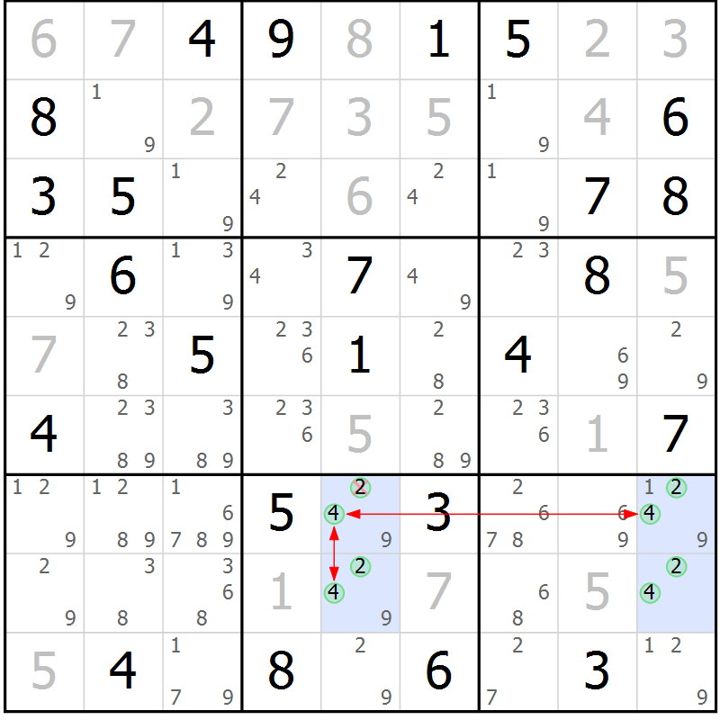 Position des candidats pour la solution de la Gr 76 page 79 du magazine de sudoku Maestro n° 085