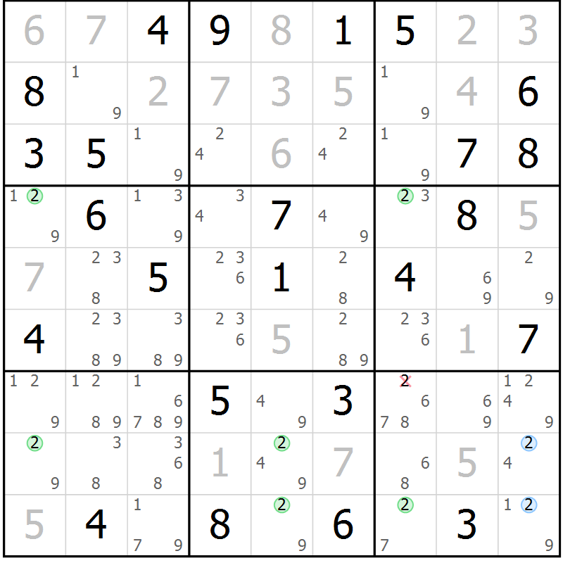 Position des candidats pour la solution de la Gr 76 page 79 du magazine de sudoku Maestro n° 085