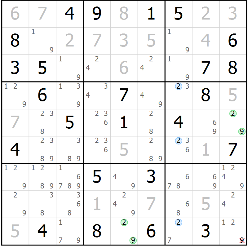Position des candidats pour la solution de la Gr 76 page 79 du magazine de sudoku Maestro n° 085